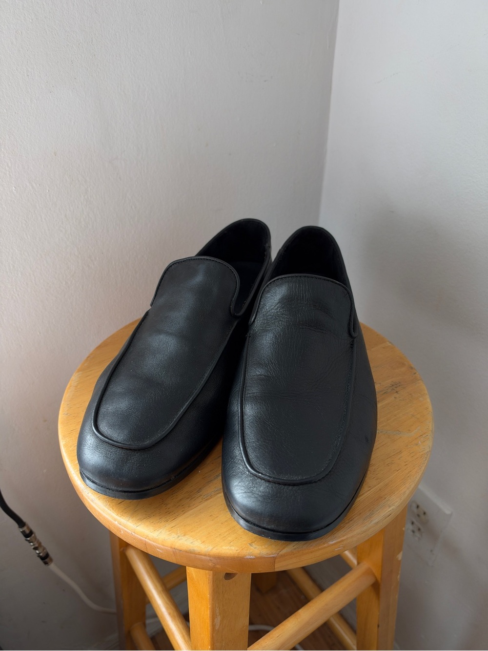 Zara Man Men’s Loafers Genuine Leather Round Toe Slip On Sleek Black US 11 44